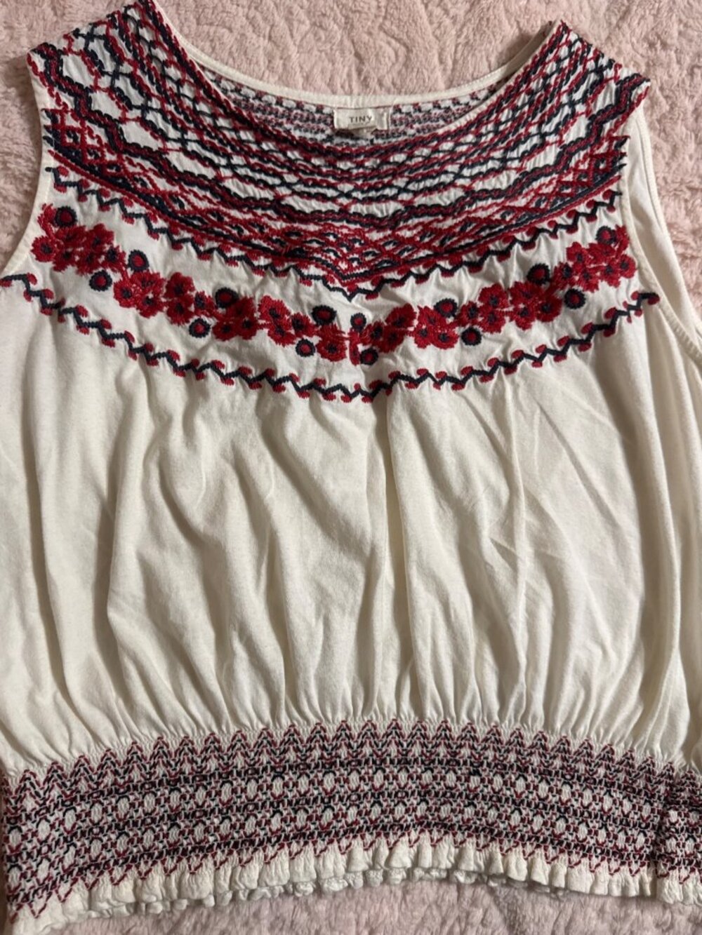 Anthropologie TINY Linni Smocked Embroidered Top Large boho cropped  tank